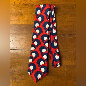 VTG Hardy Amies 100% Silk Tie Red White Blue Geometric Retro Mod Seville London